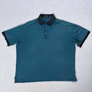 Overton Shirtmakers Vintage Blue Green Striped Polo Shirt XXL